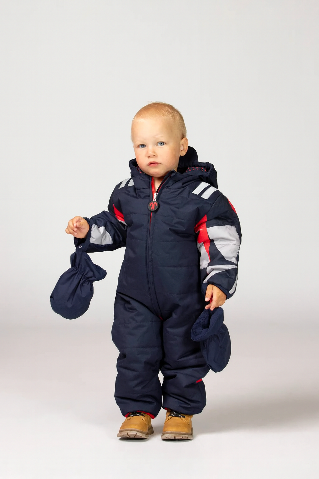 Baby Schneeanzug Buck + Baby Fäustlinge Dunkelblau