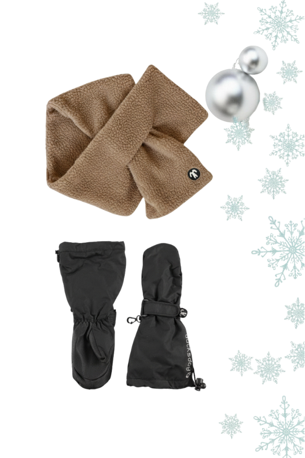 Mittens Black + Sherpa Scarf Light Brown