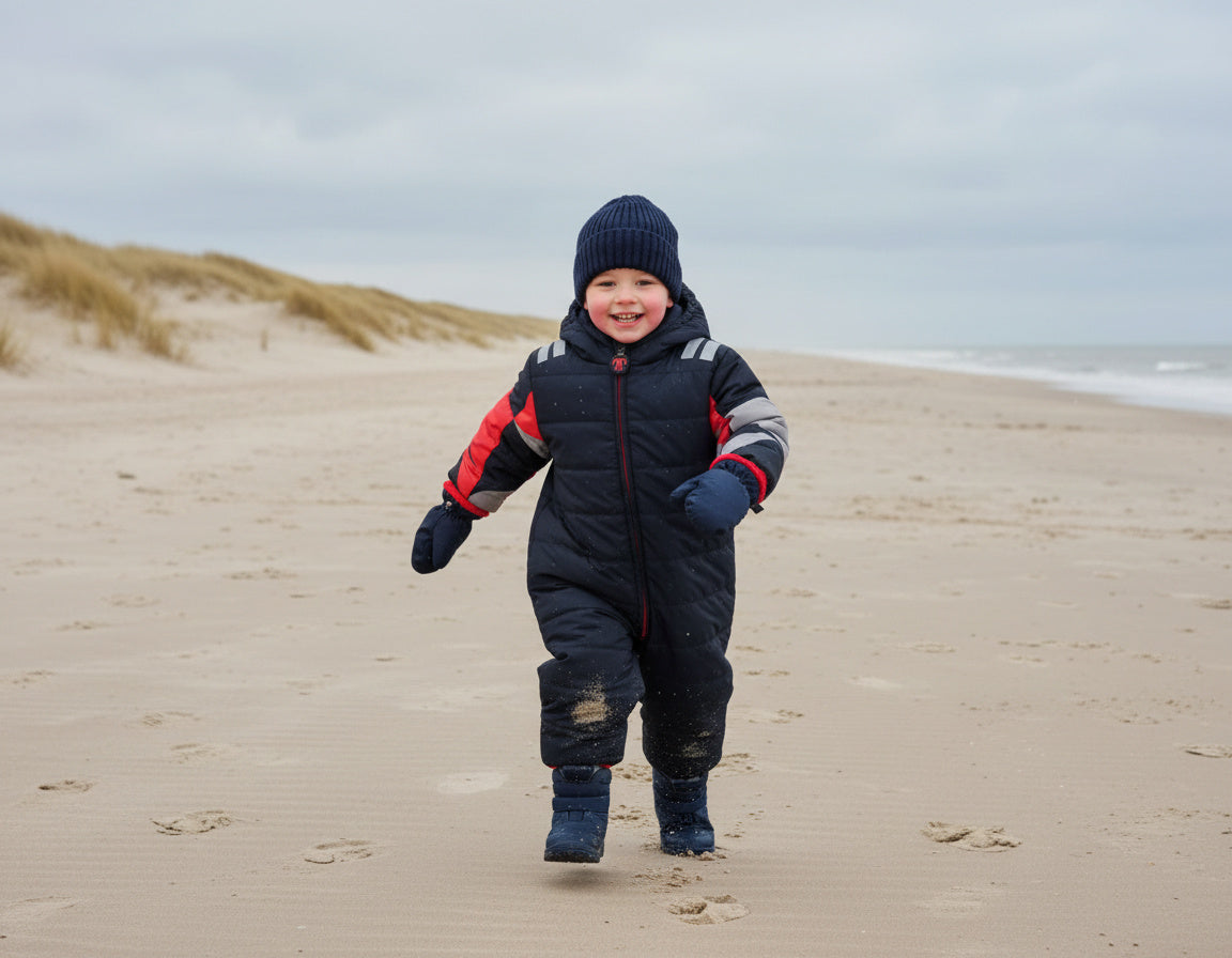 Baby Schneeanzug Buck + Baby Fäustlinge Dunkelblau