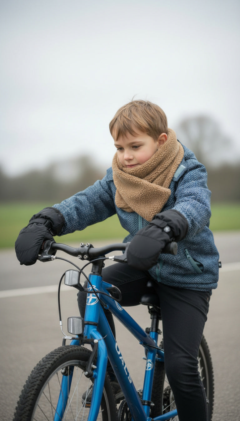 Handschuhe Schwarz + Sherpa Schal Hellbraun