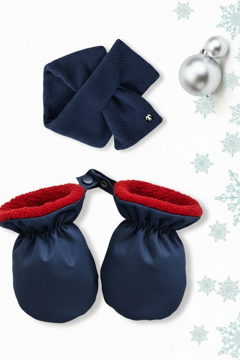 Baby Mittens Dark Blue + Sherpa Scarf Dark Blue