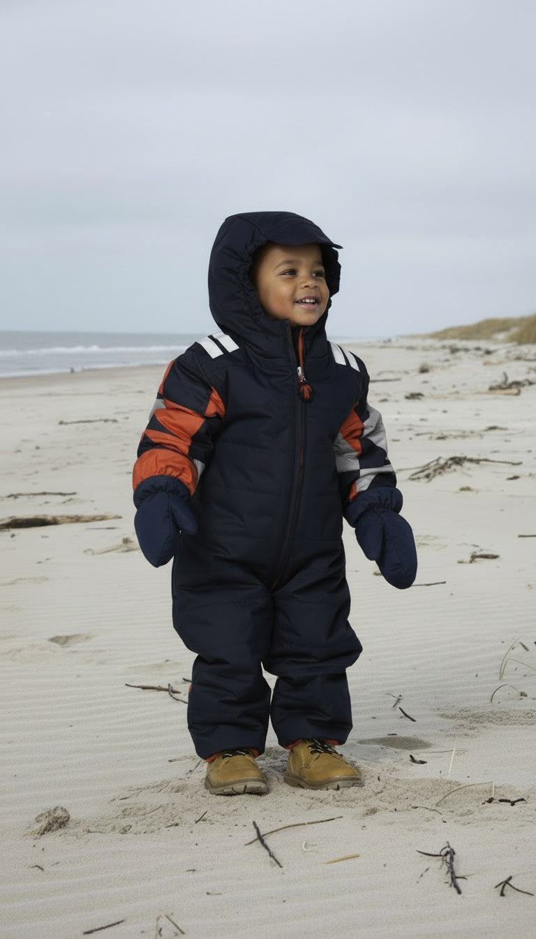 Baby Schneeanzug Buck + Baby Fäustlinge Dunkelblau