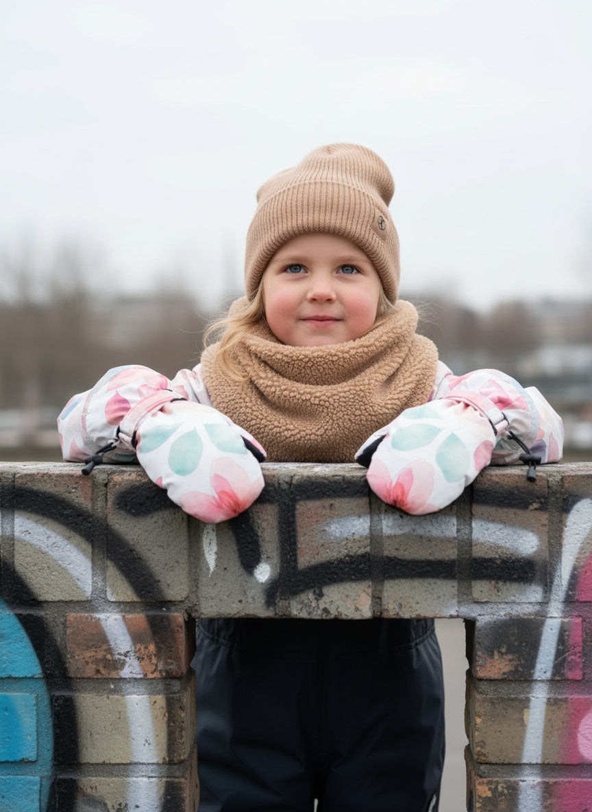 Fäustlinge Bliss + Sherpa Schal Hellbraun