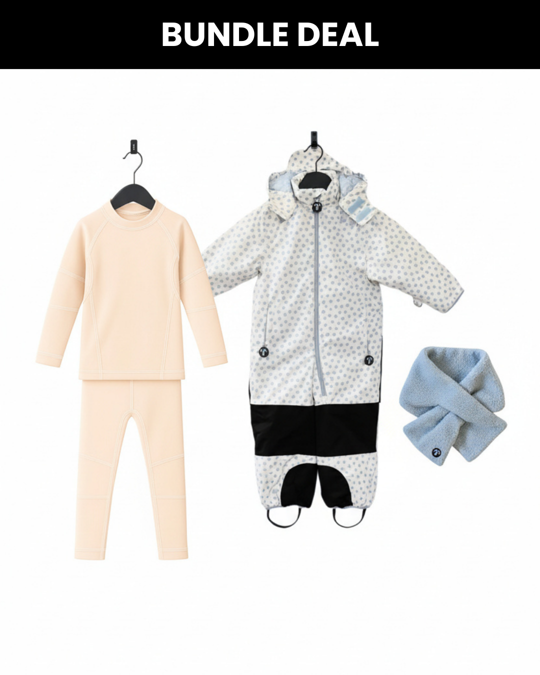 Toddler Snowsuit Jackie + Baselayer Peach + Scarf Light blue