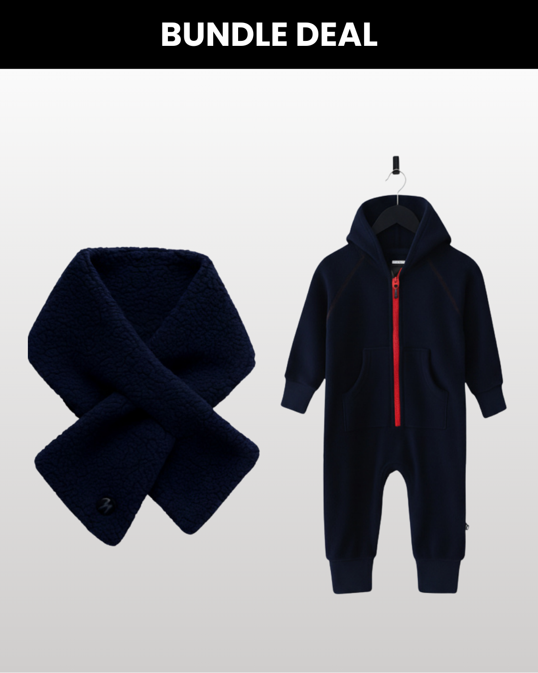 Fleece Overall Dunkelblau + Sherpa Schal Dunkelblau