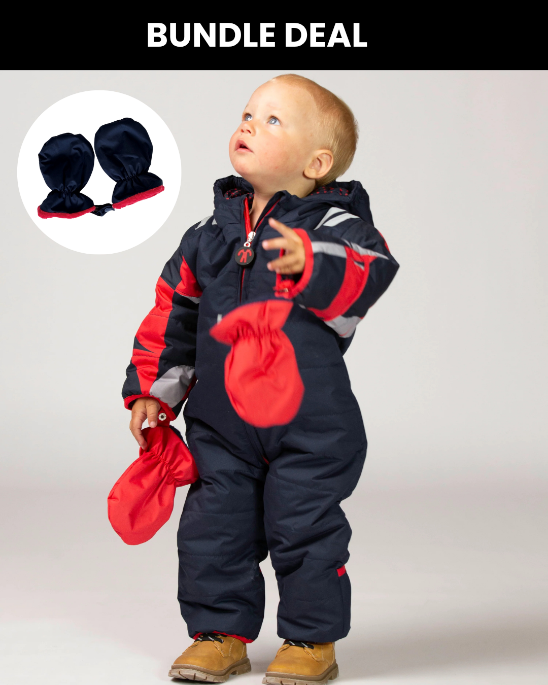 Baby Snowsuit Buck + Baby Mittens Dark Blue/Red