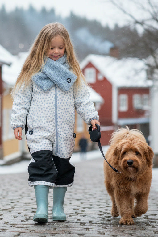 Toddler Snowsuit Jackie + Baselayer Peach + Scarf Light blue