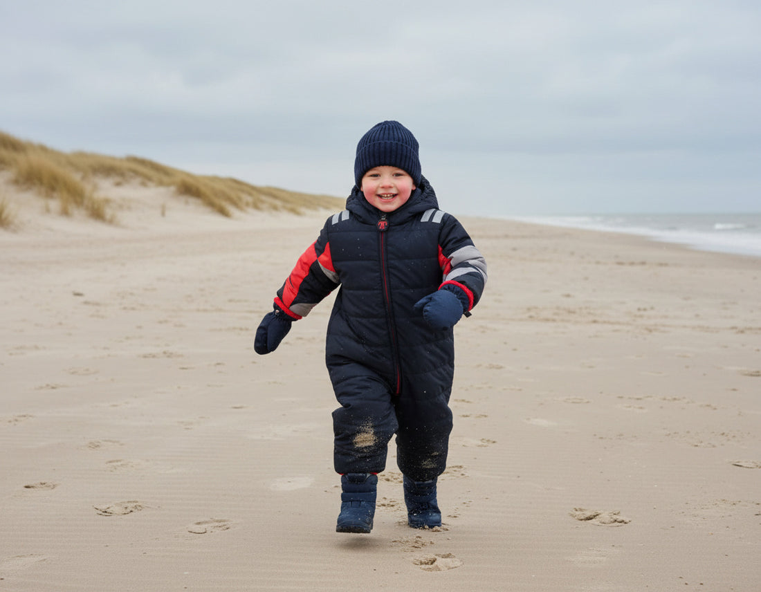 Baby Schneeanzug Buck + Baby Fäustlinge Dunkelblau