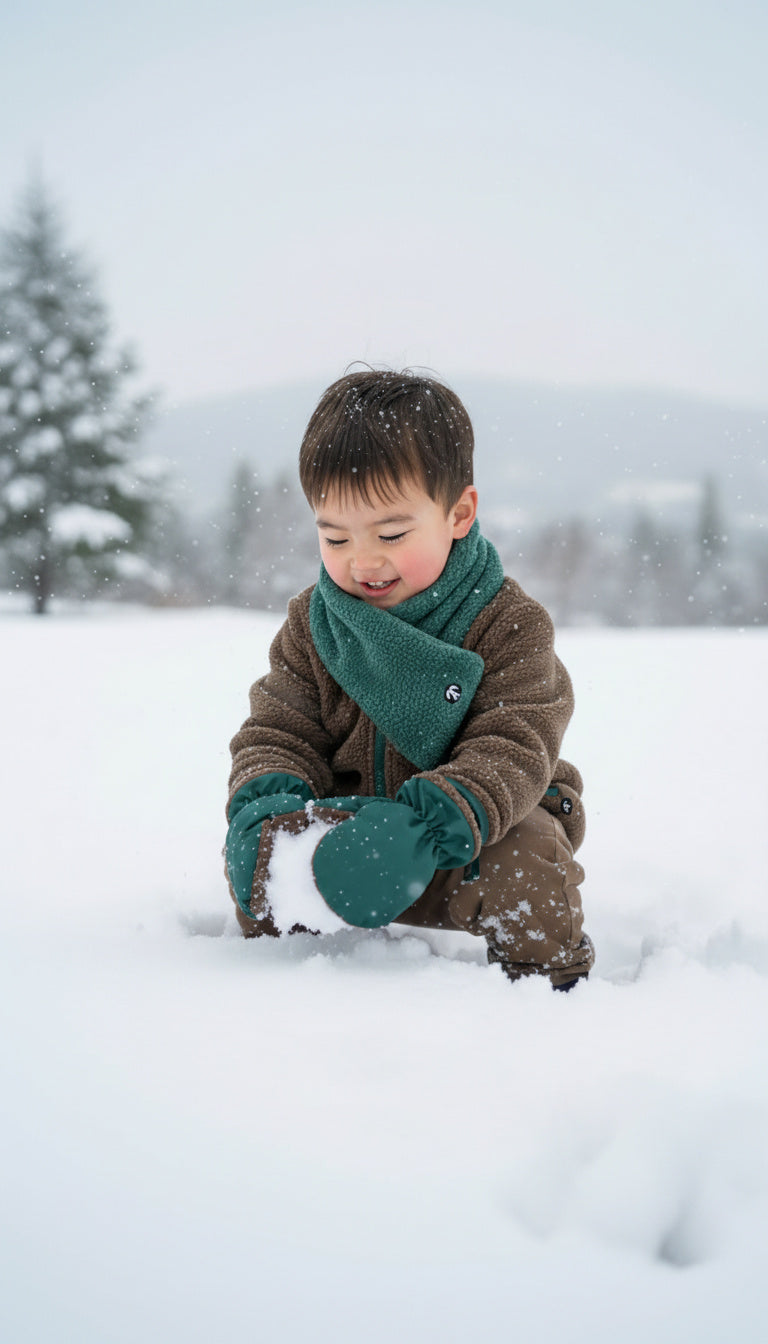 Baby Fäustlinge Dunkelgrün + Sherpa Schal Dunkelgrün